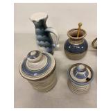 Vintage Studio Art Pottery Lot 10 Pc Canisters Mugs Pitcher Tiles