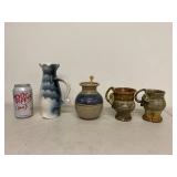 Vintage Studio Art Pottery Lot 10 Pc Canisters Mugs Pitcher Tiles
