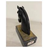 Black Horse Head Bust Sculpture on Heavy Base, Patinated Trim