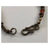Sterling Silver 925 Red Beaded Bracelet Hook Clasp Oxidized Finish