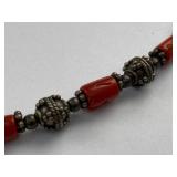 Sterling Silver 925 Red Beaded Bracelet Hook Clasp Oxidized Finish