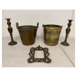 Vintage Brass Decor Lot Candlesticks Planters Frame Mixed Metal Set