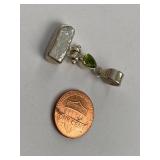 925 Sterling Silver Green Stone & Pearl Drop Pendant 3.66g Used