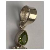 925 Sterling Silver Green Stone & Pearl Drop Pendant 3.66g Used