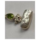 925 Sterling Silver Green Stone & Pearl Drop Pendant 3.66g Used