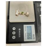 925 Sterling Silver Green Stone & Pearl Drop Pendant 3.66g Used