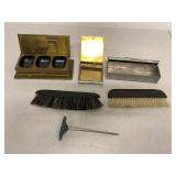 Vintage Desk Vanity Accessory Lot Boxes Brushes Metal Holder