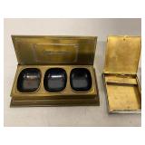 Vintage Desk Vanity Accessory Lot Boxes Brushes Metal Holder