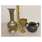 Vintage Mixed Metal Decor Set Brass Pewter Vase Bowls Plate 7 Pc