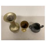 Vintage Mixed Metal Decor Set Brass Pewter Vase Bowls Plate 7 Pc
