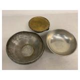 Vintage Mixed Metal Decor Set Brass Pewter Vase Bowls Plate 7 Pc