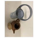 Studio Pottery Teapot Mug and Handled Vase 3-Piece Blue Brown