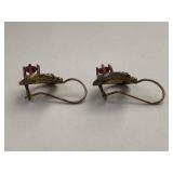 Sterling 925 Heart Dangle Earrings Pink Red Stone Gold Tone 2.87g