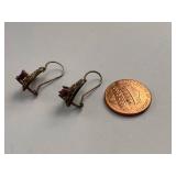 Sterling 925 Heart Dangle Earrings Pink Red Stone Gold Tone 2.87g