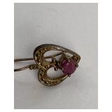 Sterling 925 Heart Dangle Earrings Pink Red Stone Gold Tone 2.87g