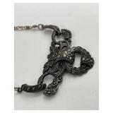 Vintage Thailand Sterling Silver Marcasite Necklace Ornate - Good