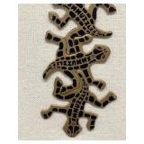 Artist Signed Shmuzzle Gecko Face Wall Hanging Canvas Textile Art on Backing Board