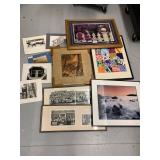 Mixed Framed Wall Art Lot Photos Prints Seascape Bird School Decor