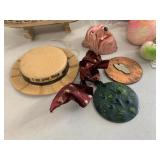 Vintage Christmas Ornament Assortment Fruit Glass Doll Wicker Cradle