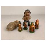 Vintage Hand Carved Wooden Folk Art Figurines & Carvings, 6 Pieces