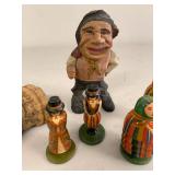 Vintage Hand Carved Wooden Folk Art Figurines & Carvings, 6 Pieces