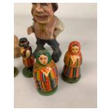 Vintage Hand Carved Wooden Folk Art Figurines & Carvings, 6 Pieces