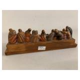 Hand Carved Wood Last Supper Table Sculpture Religious Decor Unmarked