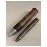 Vintage Inert Military Artillery Shell Display Rounds 2 Pc Patina Lot