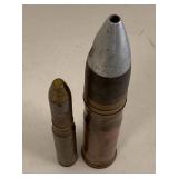 Vintage Inert Military Artillery Shell Display Rounds 2 Pc Patina Lot