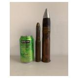 Vintage Inert Military Artillery Shell Display Rounds 2 Pc Patina Lot