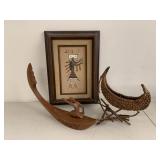 Southwestern Folk Art Decor Group Framed Art Canoe Basket Vintage