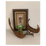 Southwestern Folk Art Decor Group Framed Art Canoe Basket Vintage