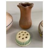 4 Vintage Studio Art Pottery Bowls Vase Roseville Flower Frog Southwest Style