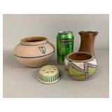 4 Vintage Studio Art Pottery Bowls Vase Roseville Flower Frog Southwest Style