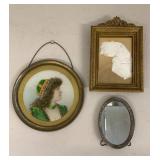 Vintage Framed Portrait Print, Oval Mirror & Ornate Frame Set of 3