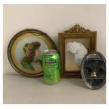 Vintage Framed Portrait Print, Oval Mirror & Ornate Frame Set of 3
