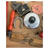 Vintage Mixed Smalls Lot Advertising Compass Bell Mini Guitar Tools