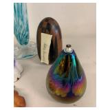 Assorted 7 Pc Art Glass Decor Lot Vase Bud Vases Wood Egg Iridescent