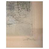 Vintage Framed Hamburg Cremonifleet Signed Etching Print & Inlaid Wood Tray