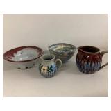 Studio Pottery Stoneware 6 Pc Plates Bowls Pitchers Creamer Good