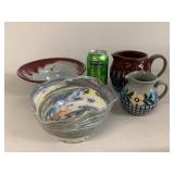 Studio Pottery Stoneware 6 Pc Plates Bowls Pitchers Creamer Good