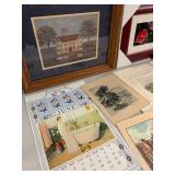 Mixed Art Print Lot w/ Audubon Quadrupeds, Framed Floral & Folk Art