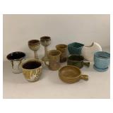 Assorted Studio Pottery Art Pottery 11 Pc Lot Mugs Goblets Planters