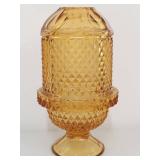 Vintage Amber Pressed Glass Fairy Lamp Candle Holder Diamond Point Viking