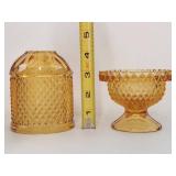 Vintage Amber Pressed Glass Fairy Lamp Candle Holder Diamond Point Viking