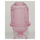 Vintage Pink Pressed Glass Fairy Lamp Diamond Point Footed Shade Viking