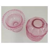 Vintage Pink Pressed Glass Fairy Lamp Diamond Point Footed Shade Viking