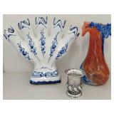 Vintage Decor Lot Alcobaca Portugal Vase Art Glass Ronson Cup