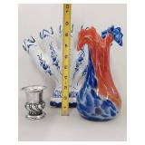 Vintage Decor Lot Alcobaca Portugal Vase Art Glass Ronson Cup