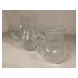 Pair Hand Blown Art Glass Pitchers Clear Bubble Glass Large Small